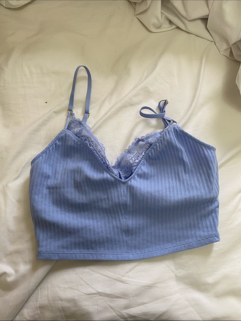 Lace-Trim Ribbed Cami Bralette in Light Blue